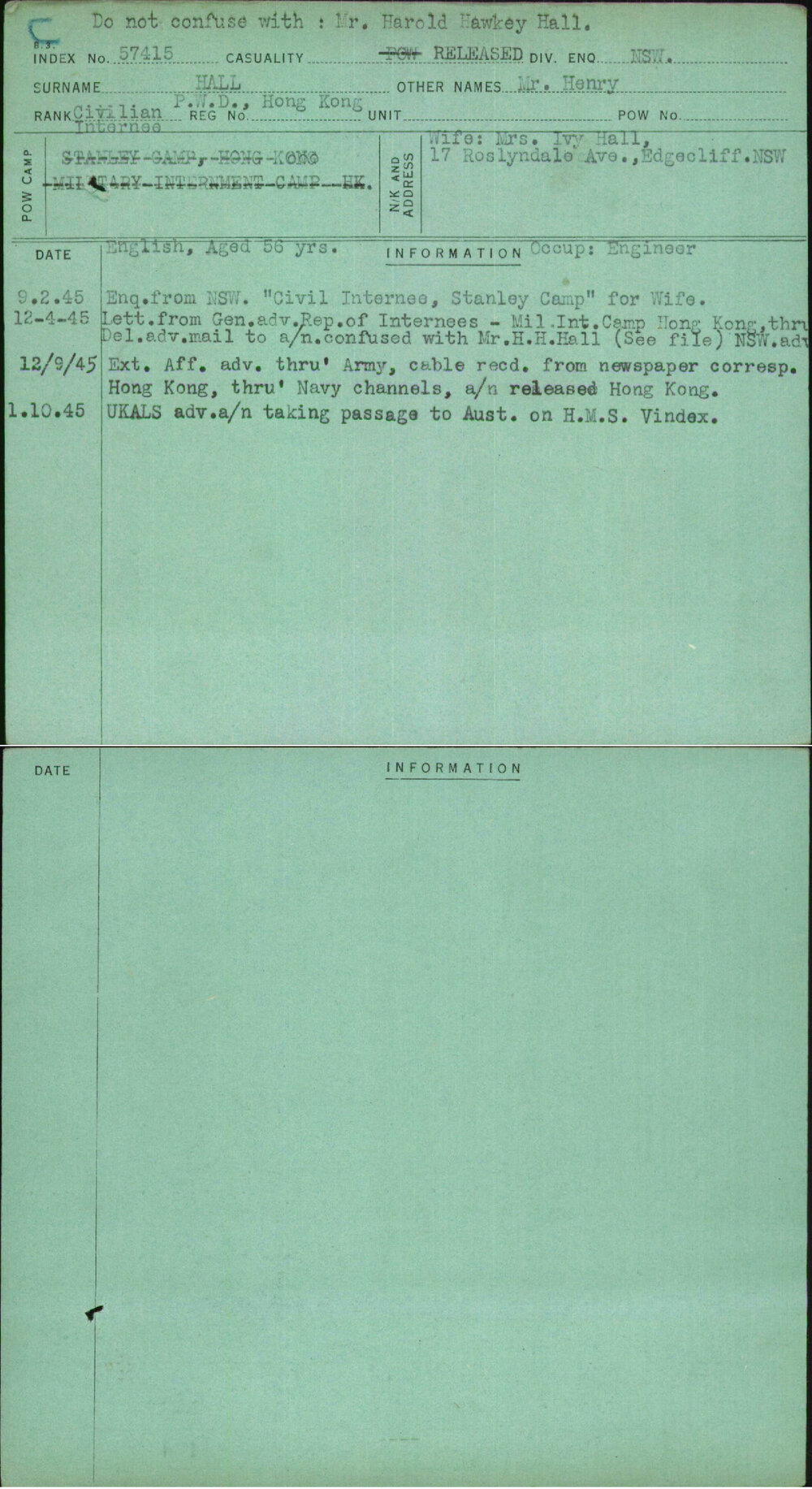 Hall, Mr Henry, Pwd Hong Kong