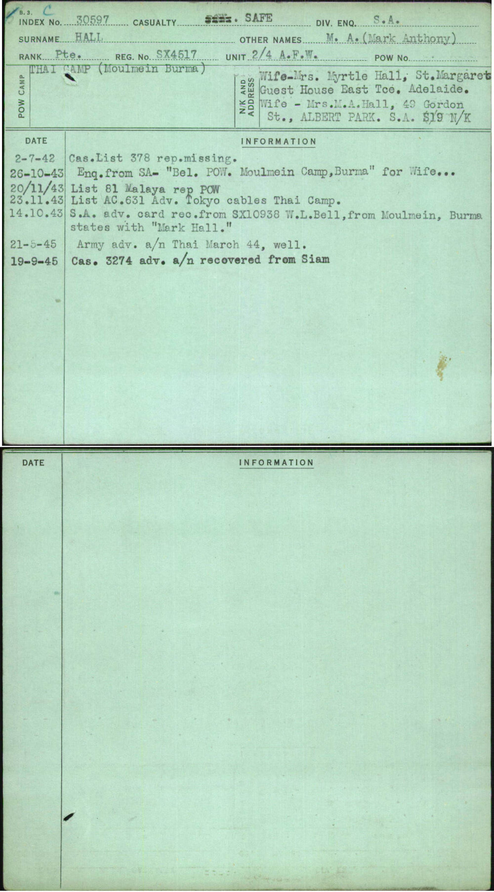 Hall, M A (Mark Anthony), SX4517
