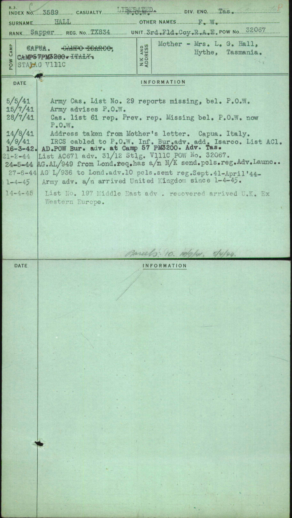 Hall, F W, TX834