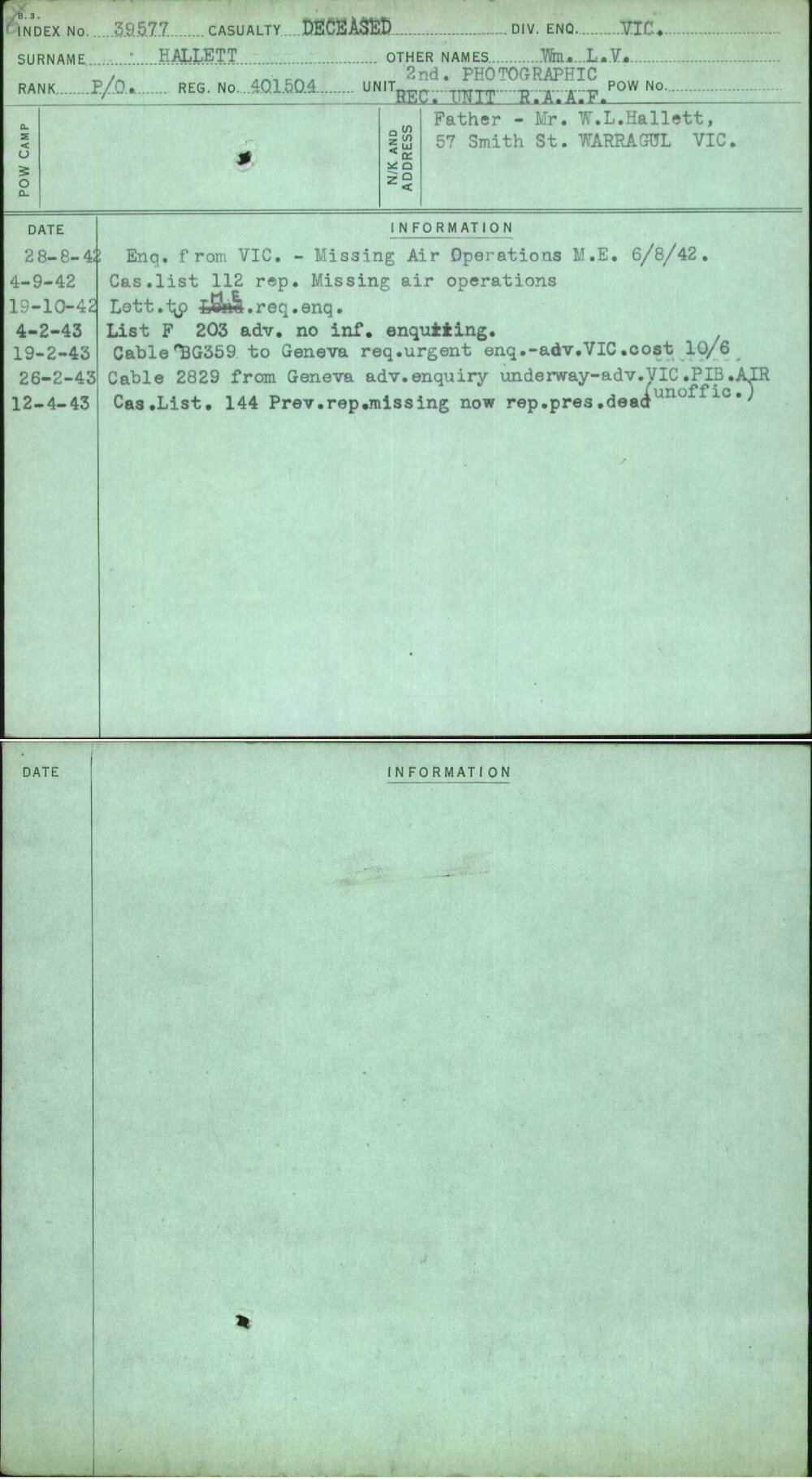 Hallett, Wm L V, 401504