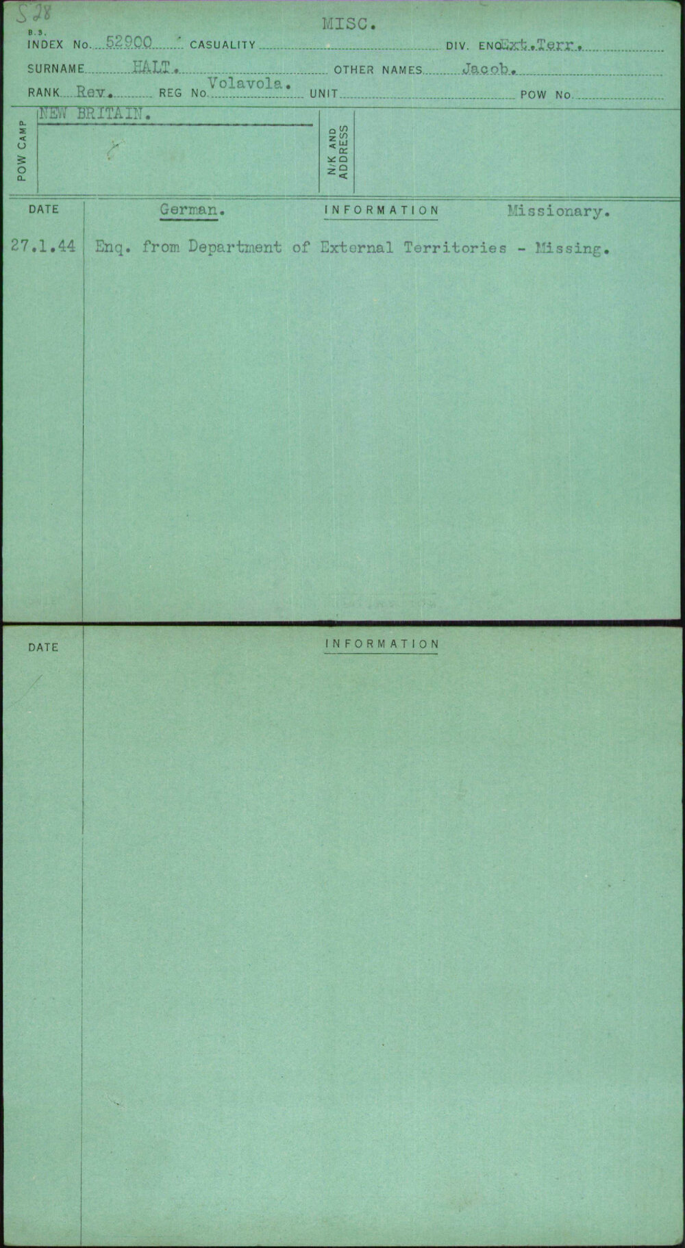 Halt, Jacob, Volavola