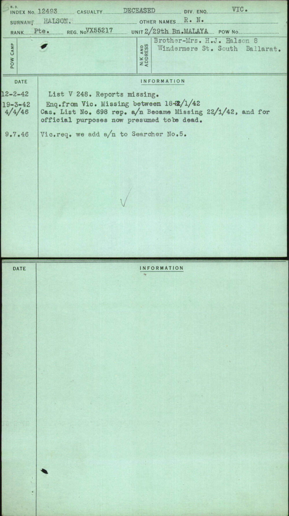 Halson, R N, VX55217