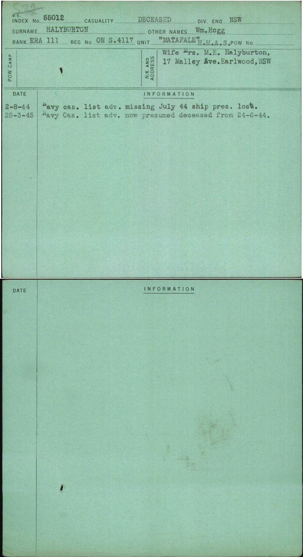 Halyburton, Wm Hogg, Ons4117