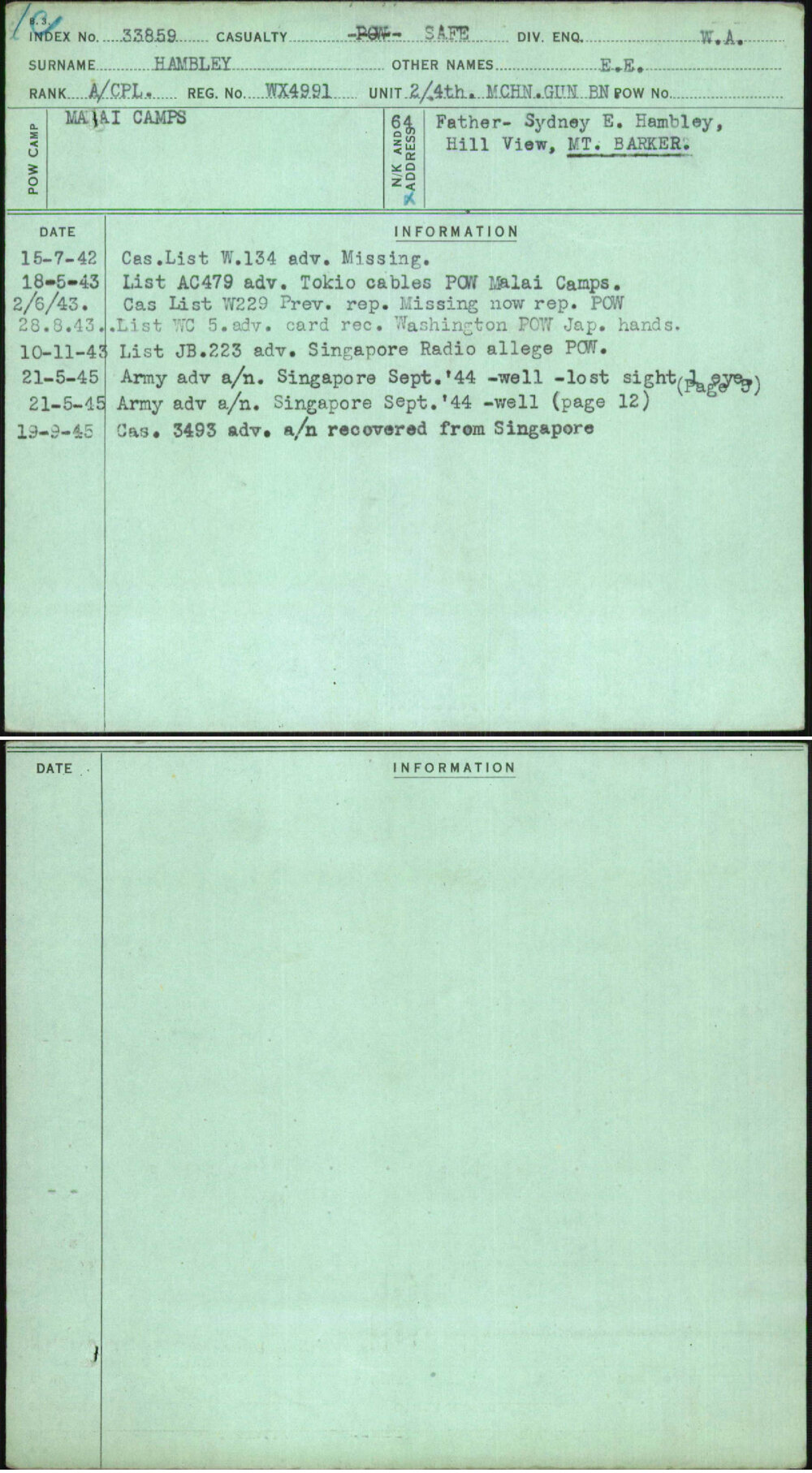 Hambley, E E, WX4991