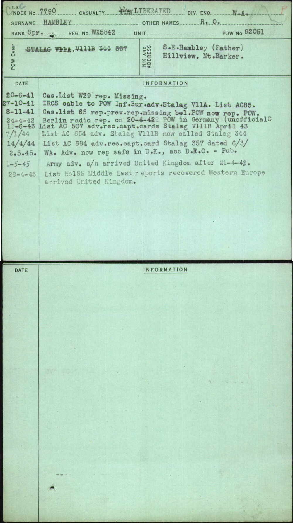 Hambley, R O, WX5842