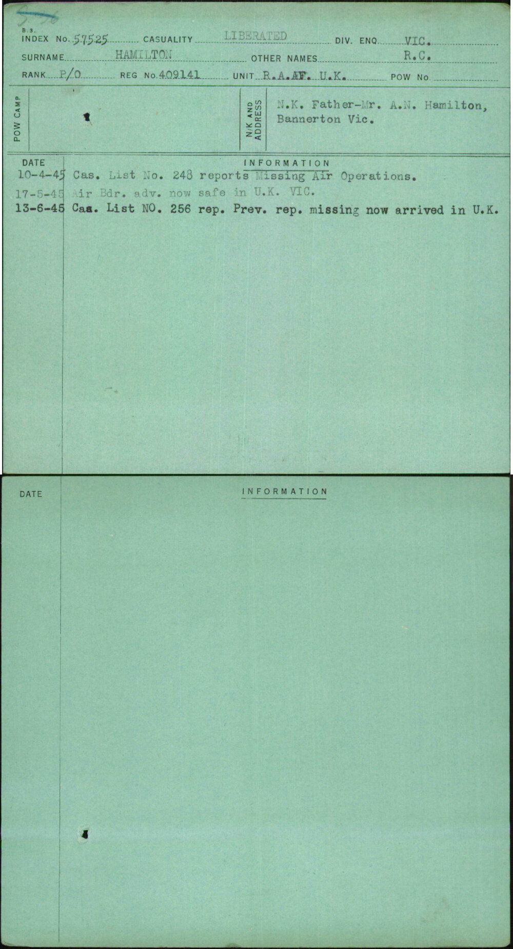 Hamilton, R C, 409141