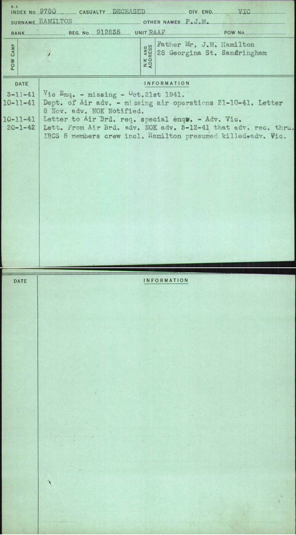 Hamilton, P J M, 912835