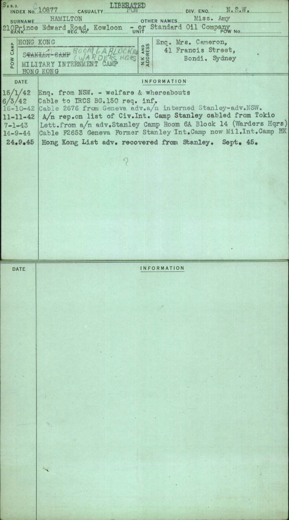 Hamilton, Miss Amy, [No Service Number]