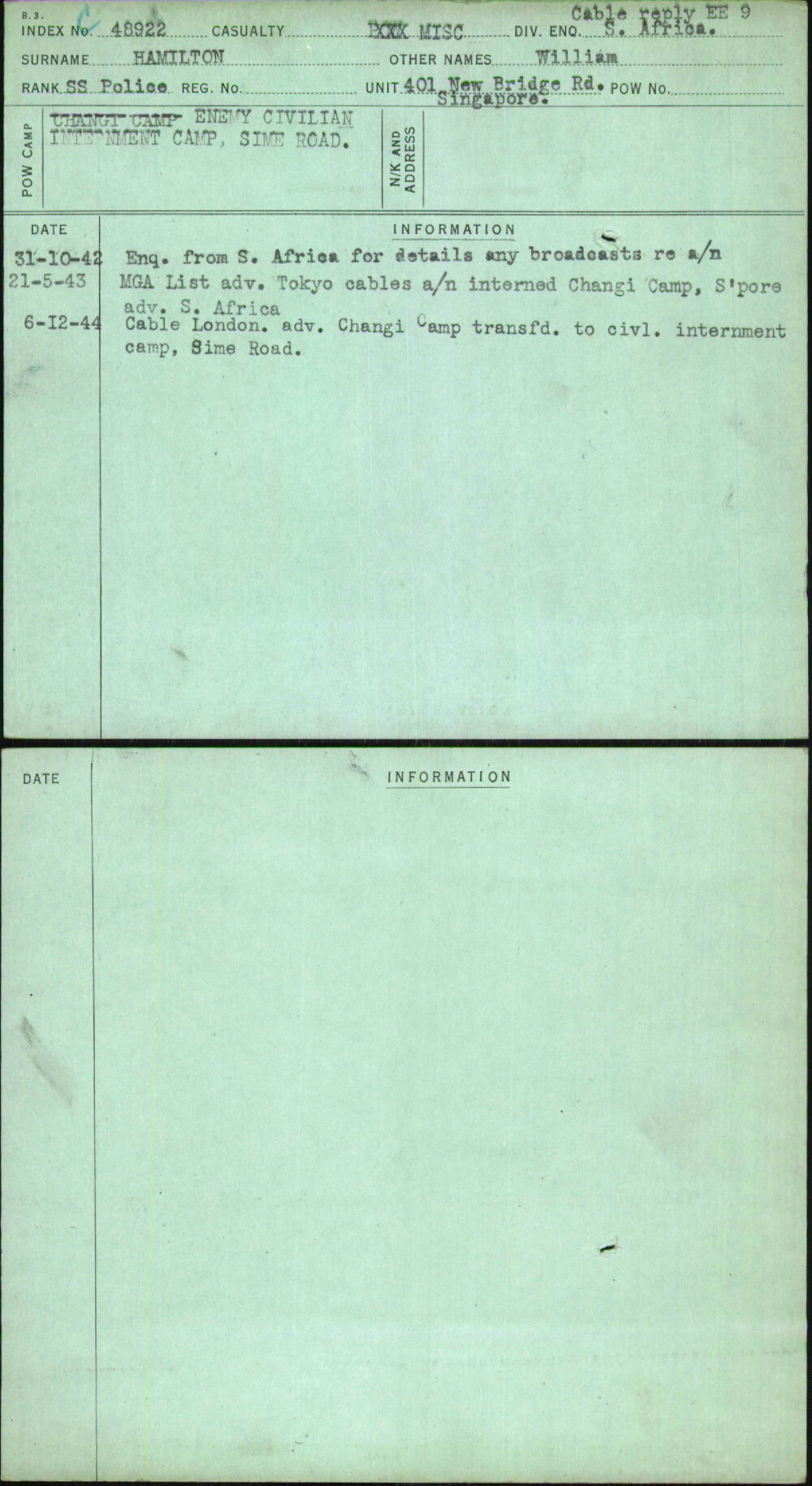 Hamilton, William, [No Service Number]