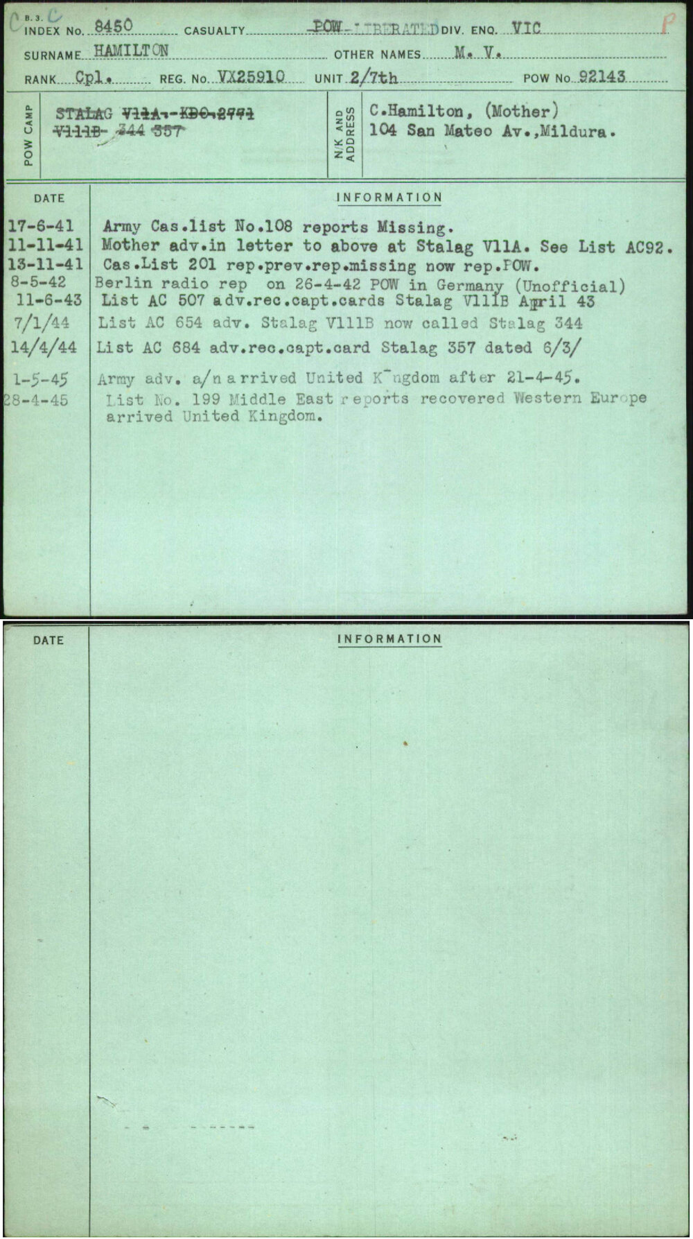 Hamilton, M V, VX25910