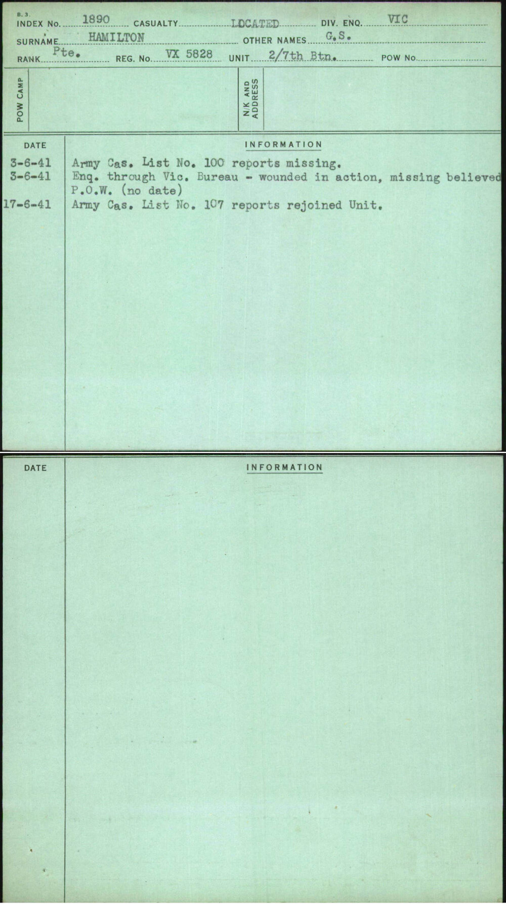 Hamilton, G S, VX5828