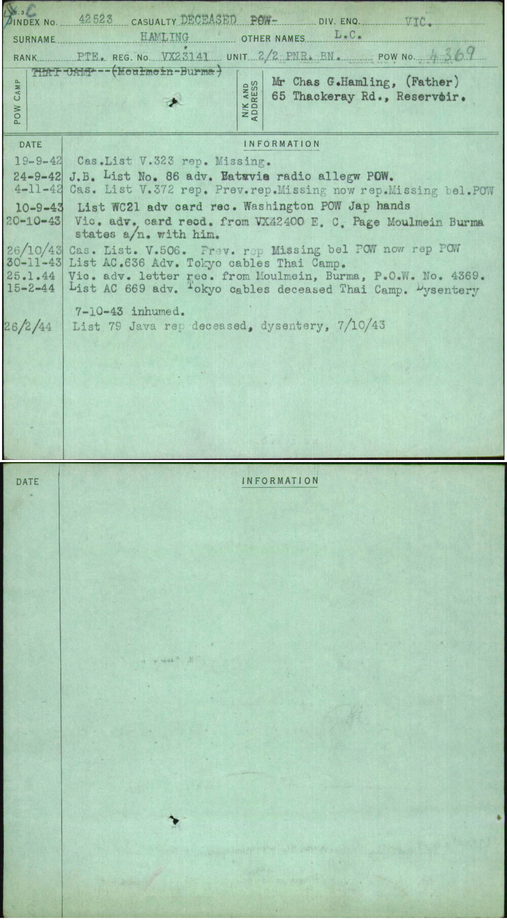 Hamling, L C, VX23141