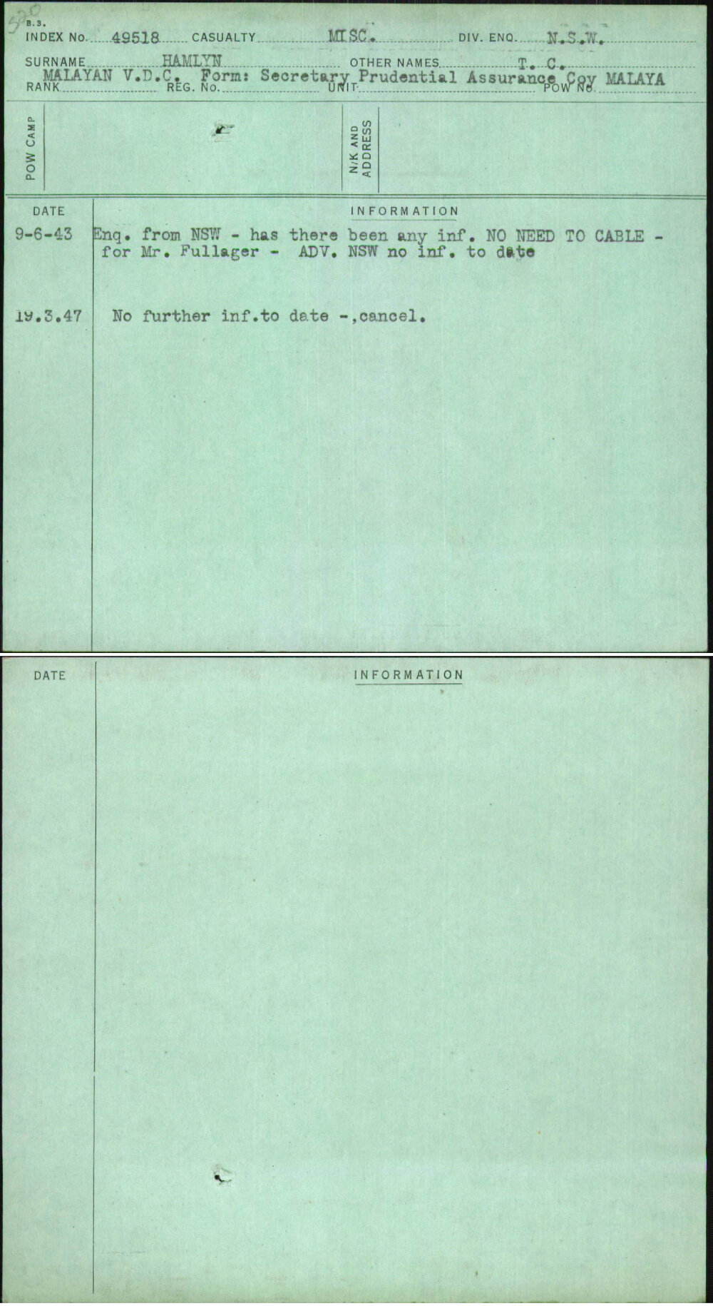 Hamlyn, T C, [No Service Number]
