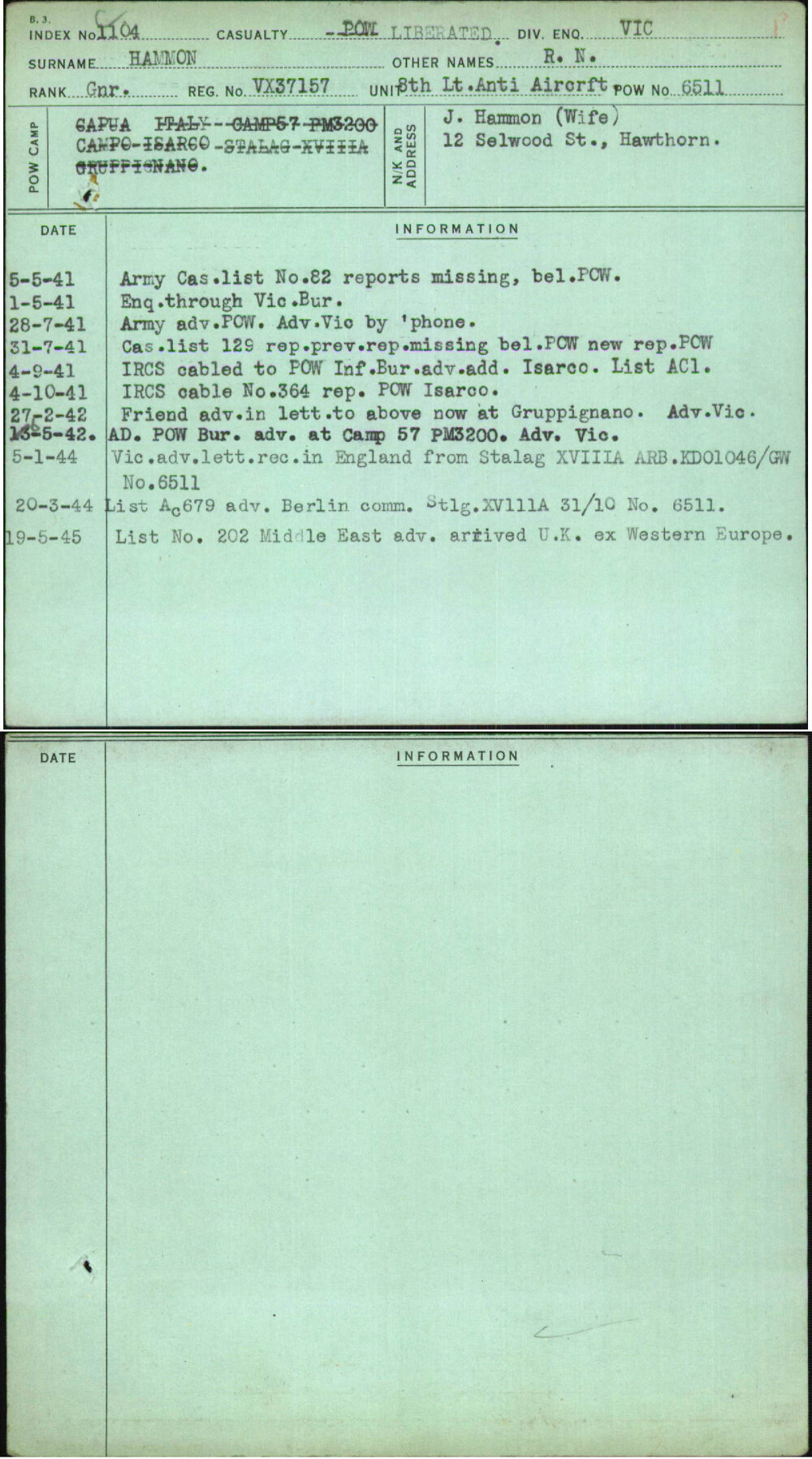 Hammon, R N, VX37157