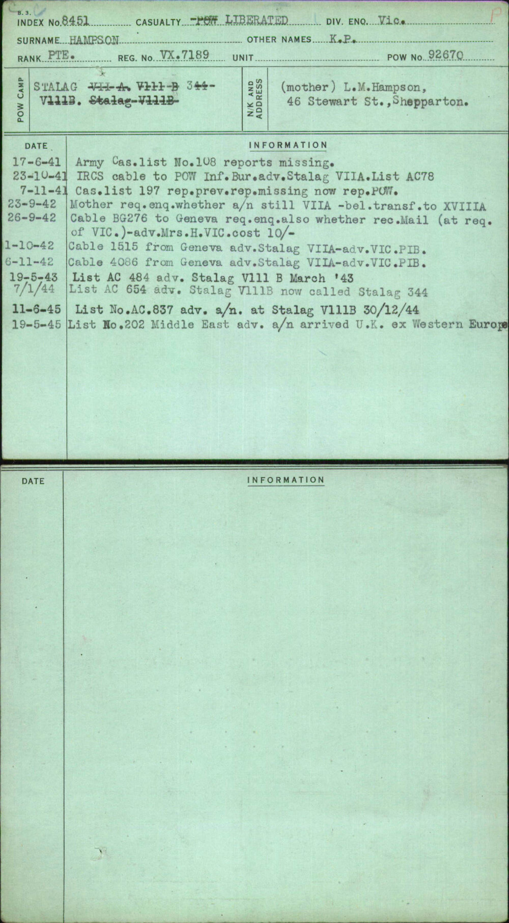 Hampson, K P, VX7189