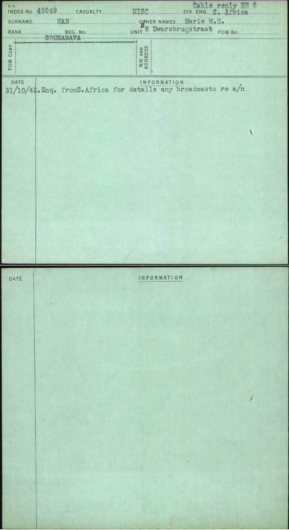 Han, Marie M E, [No Service Number]