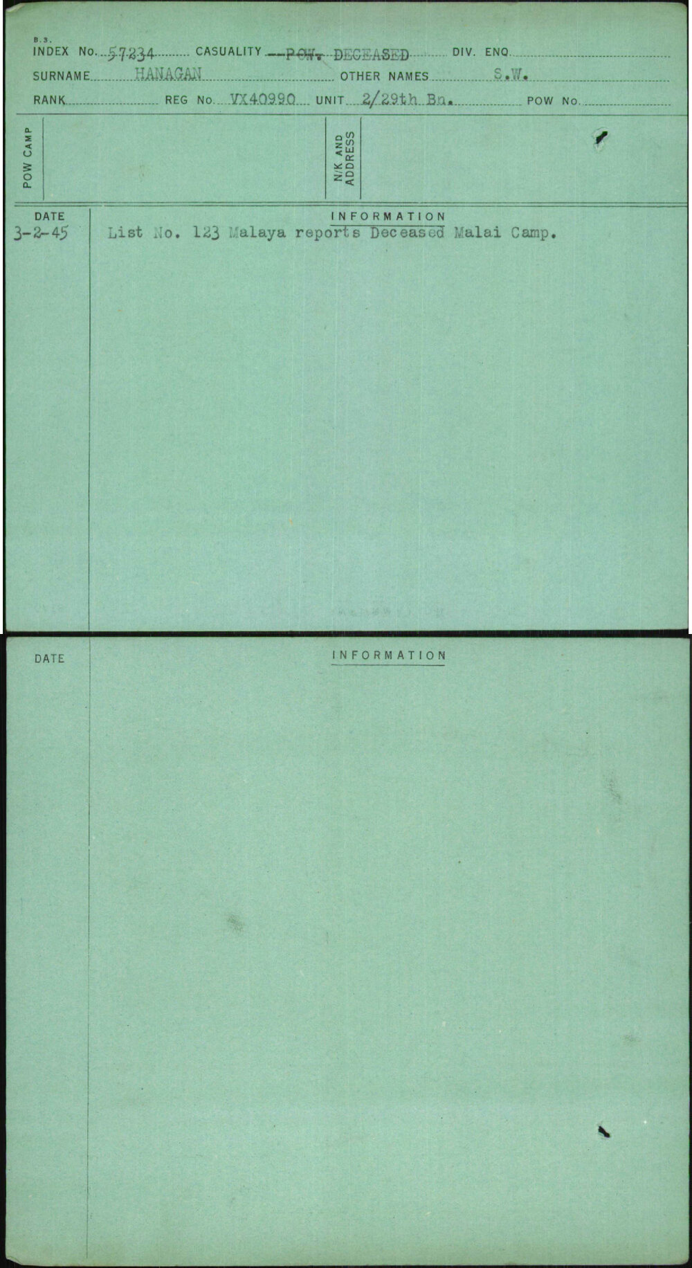 Hanagan, S W, VX40990