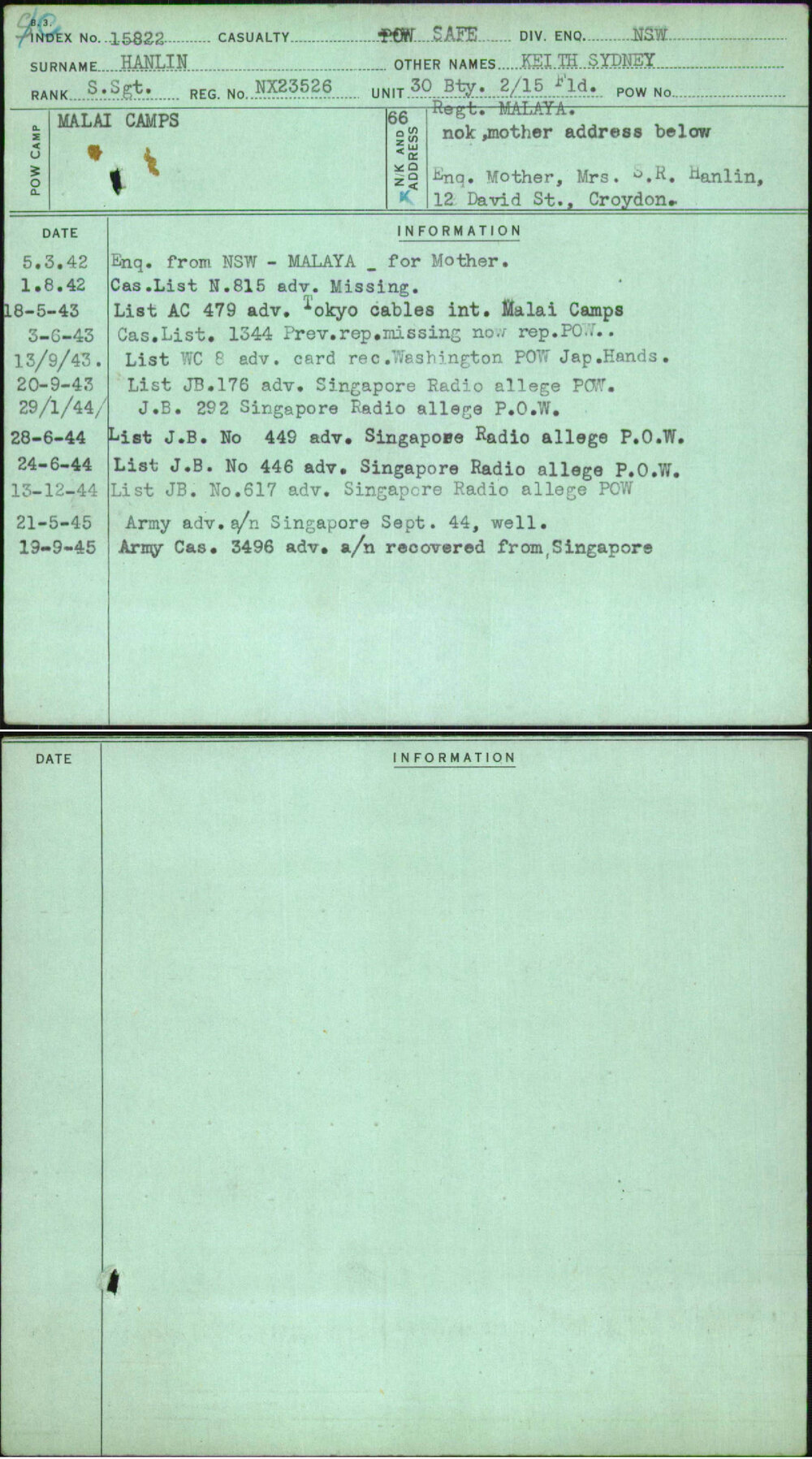 Hanlin, Keith Sydney, NX23526