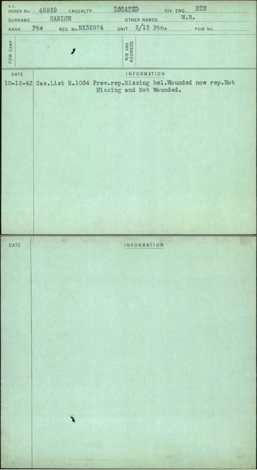 Hanlon, W R, NX32574