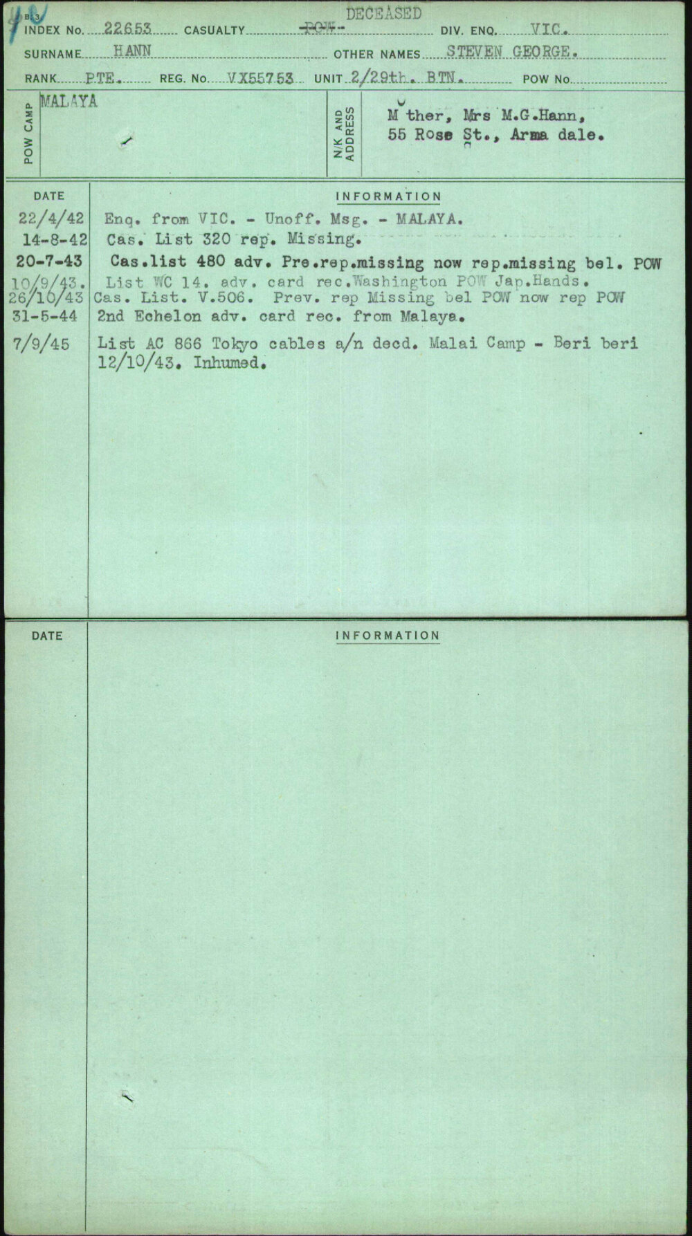 Hann, Steven George, VX55753