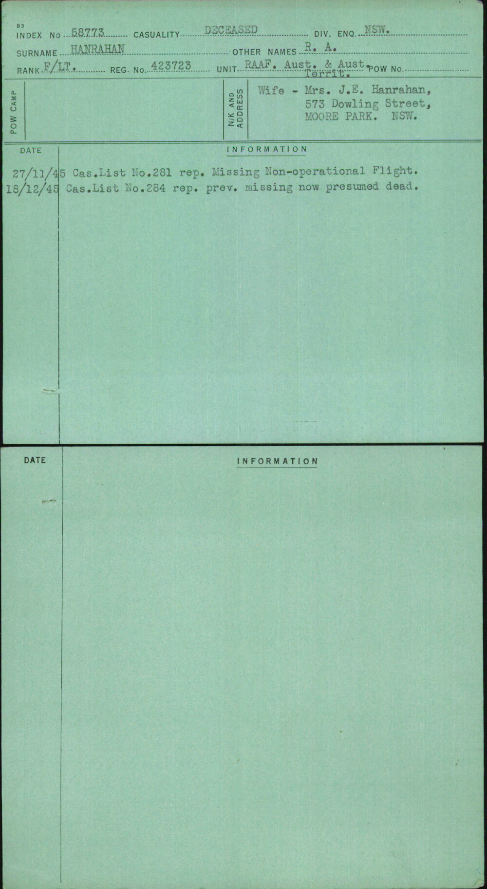 Hanrahan, R A, 423723