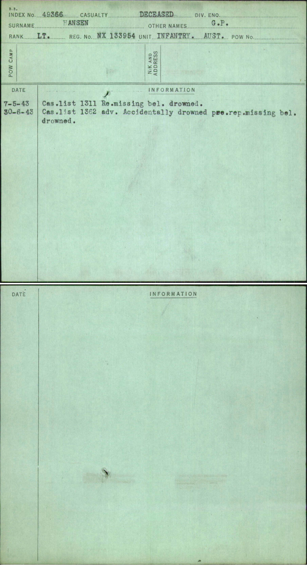 Hansen, G P, NX133954