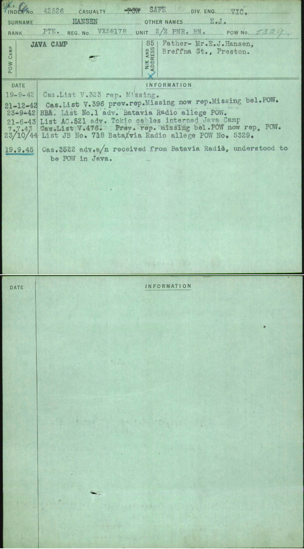 Hansen, E J, VX58178