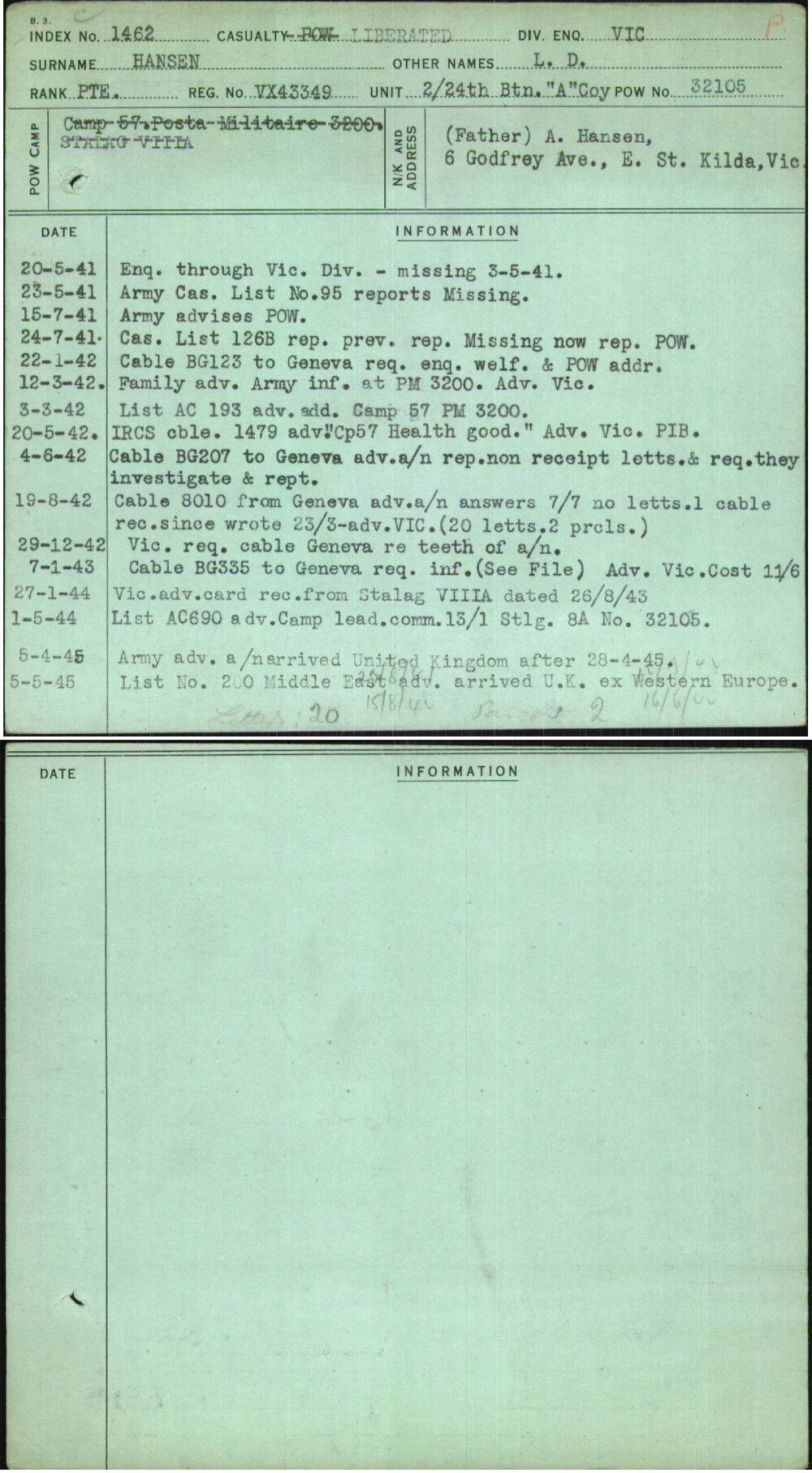 Hansen, L D, VX43349