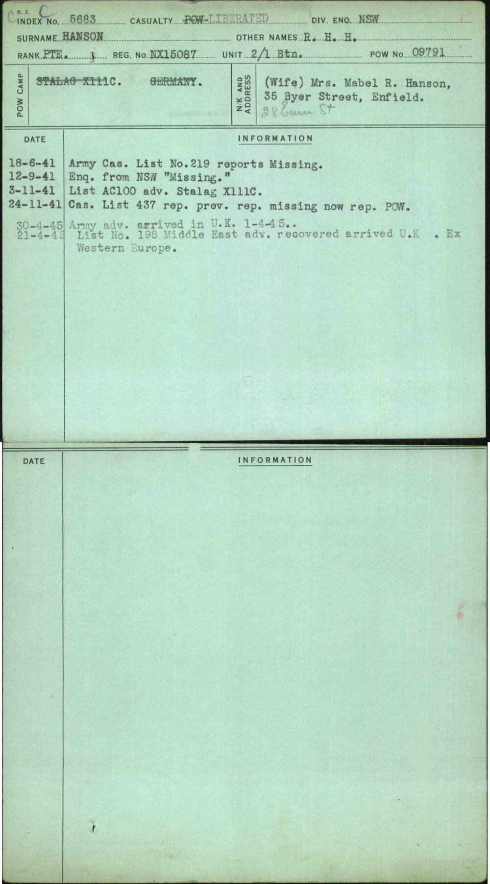 Hanson, R H H, NX15087