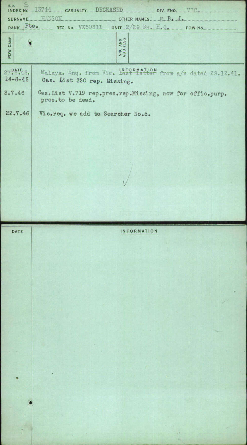 Hanson, F B J, VX50811