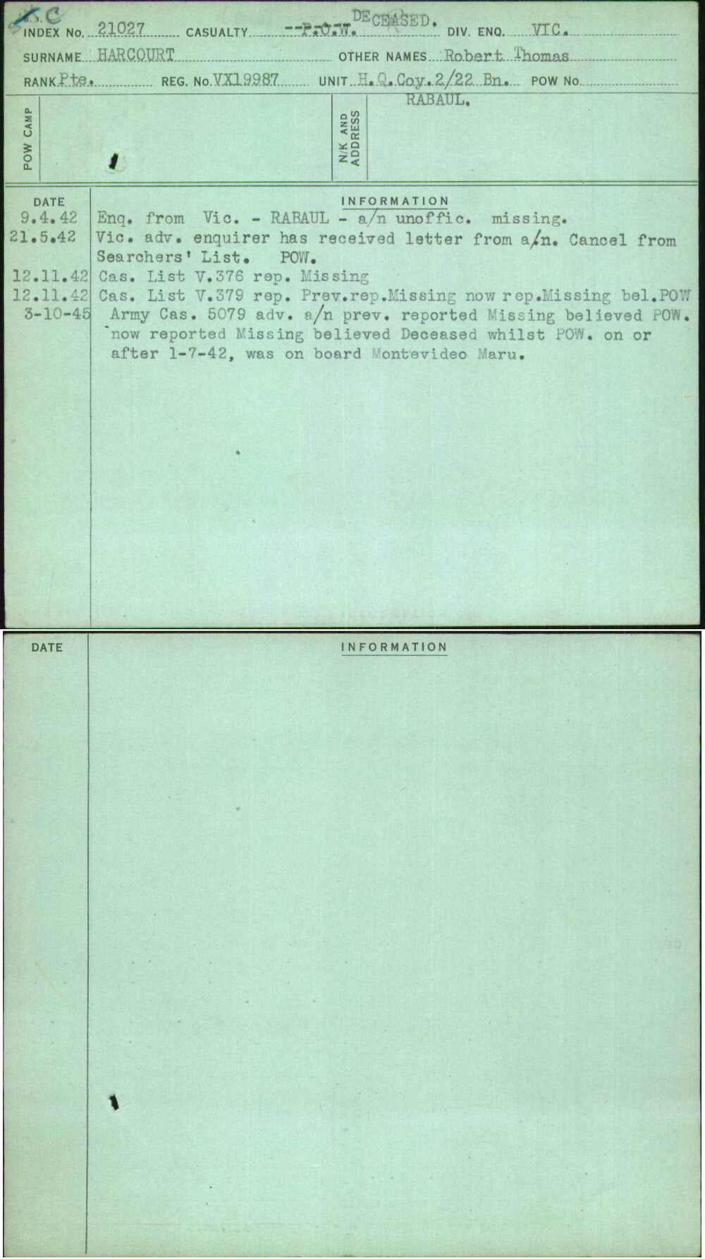 Harcourt, Robert Thomas, VX19987