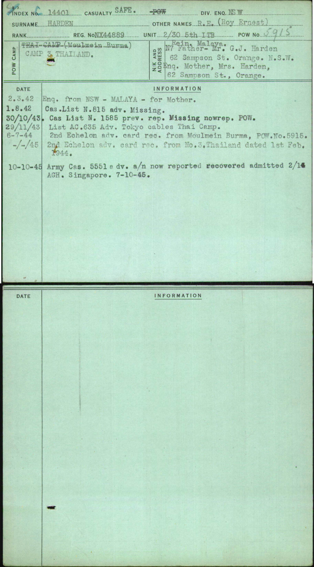 Harden, R E (Roy Ernest), NX44889