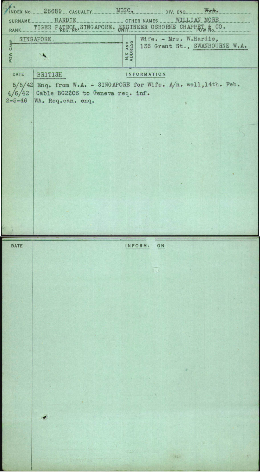 Hardie, Willian More, [No Service Number]