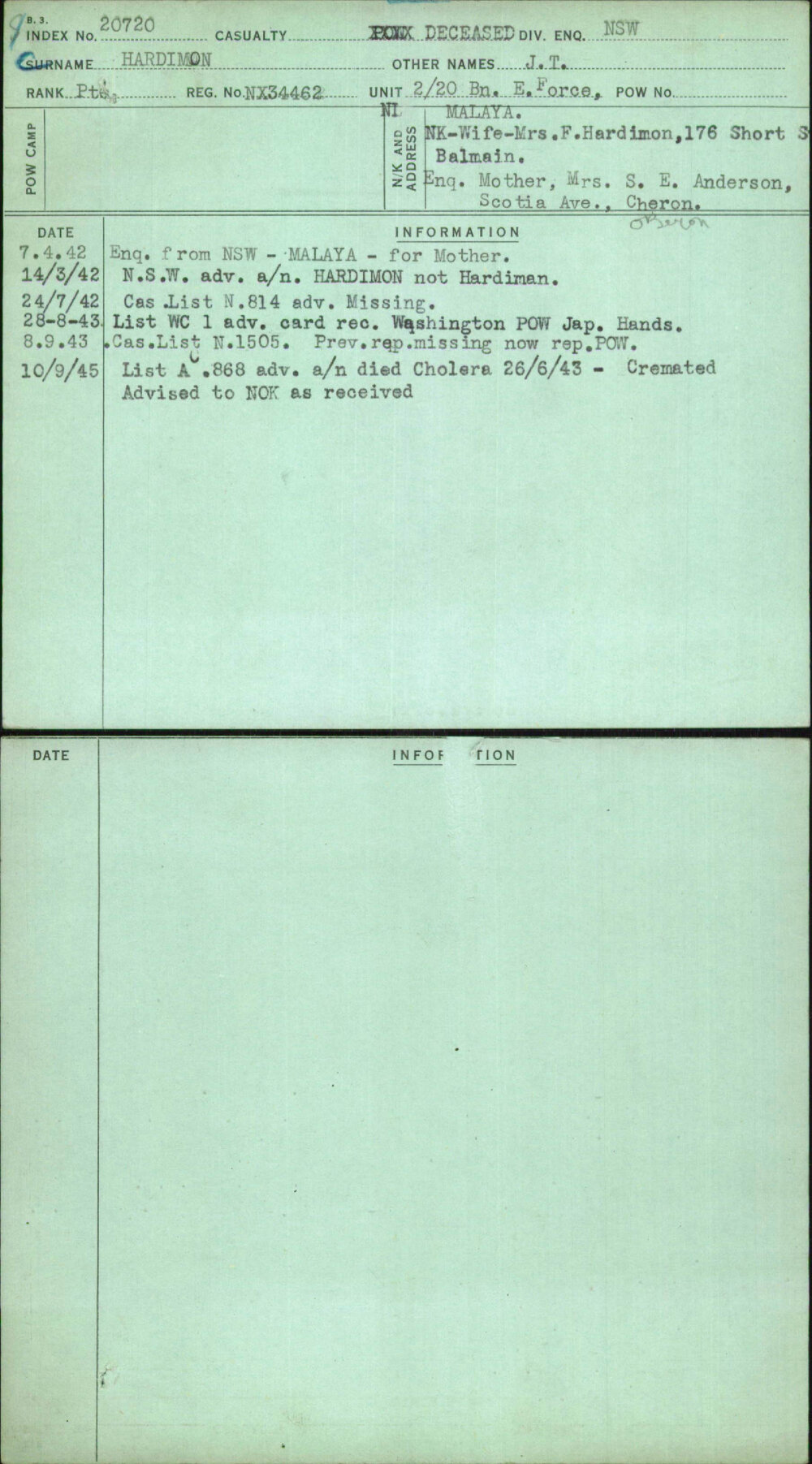 Hardimon, J T, NX34462