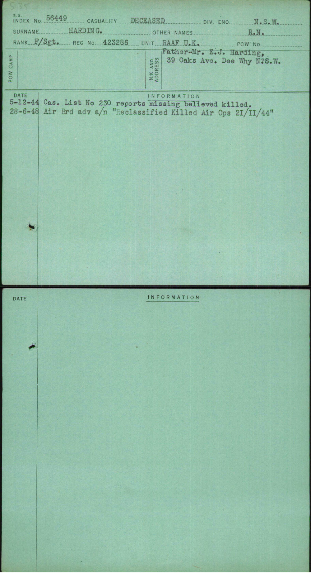 Harding, R N, 423286