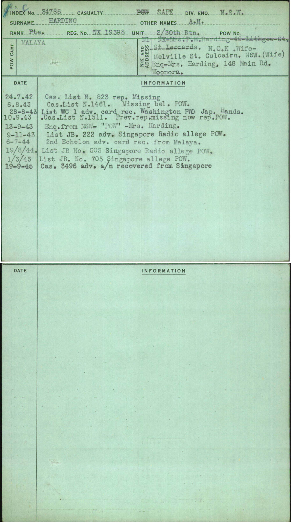 Harding, A H, NX19398