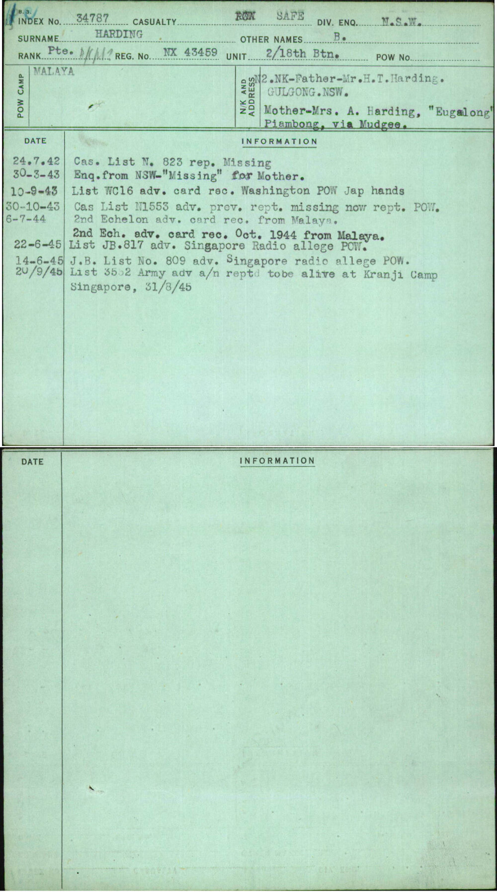 Harding, B, NX43459