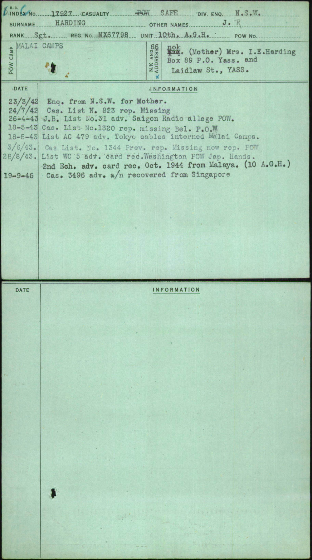 Harding, J R, NX67798