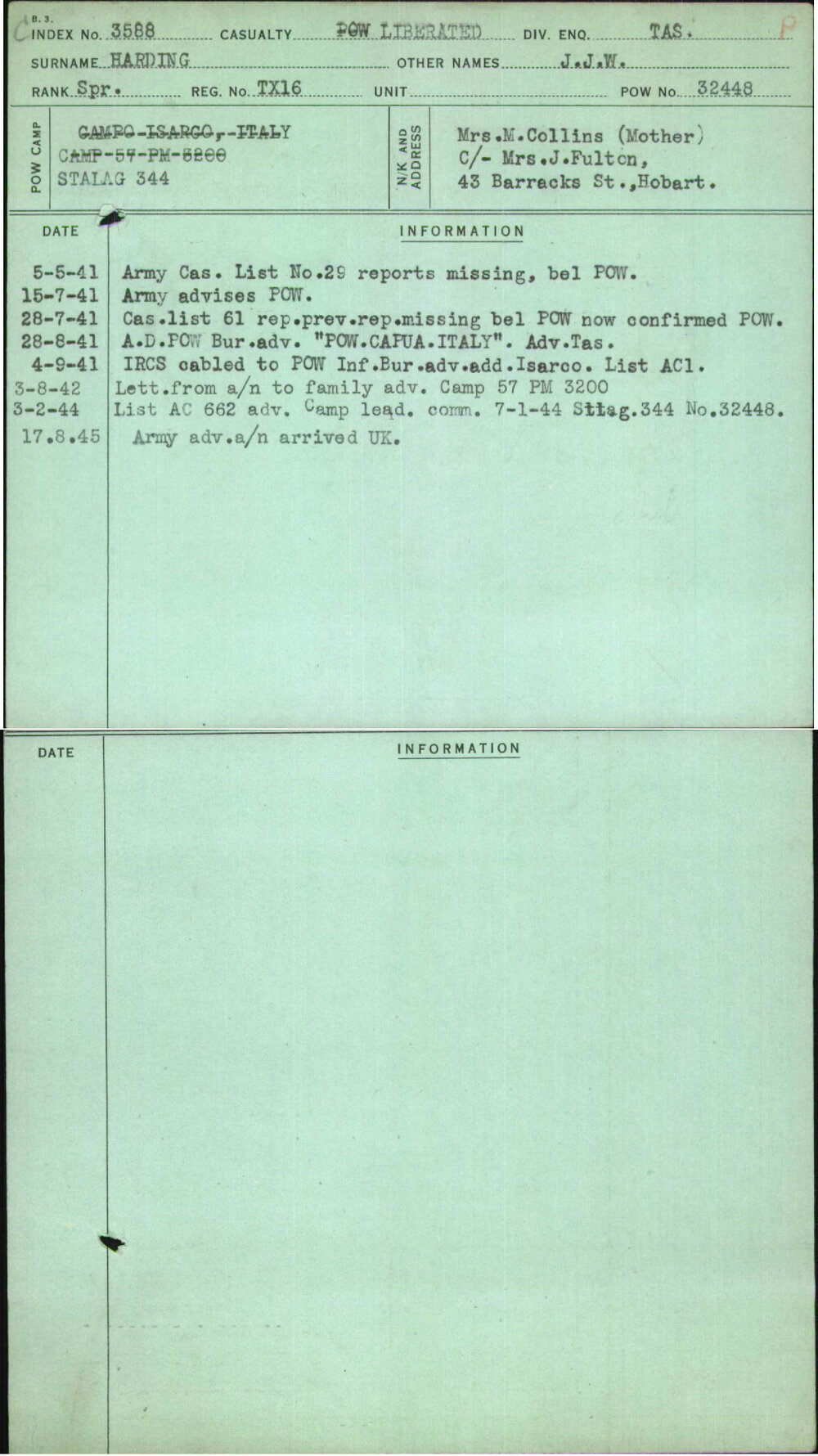 Harding, J J W, TX16