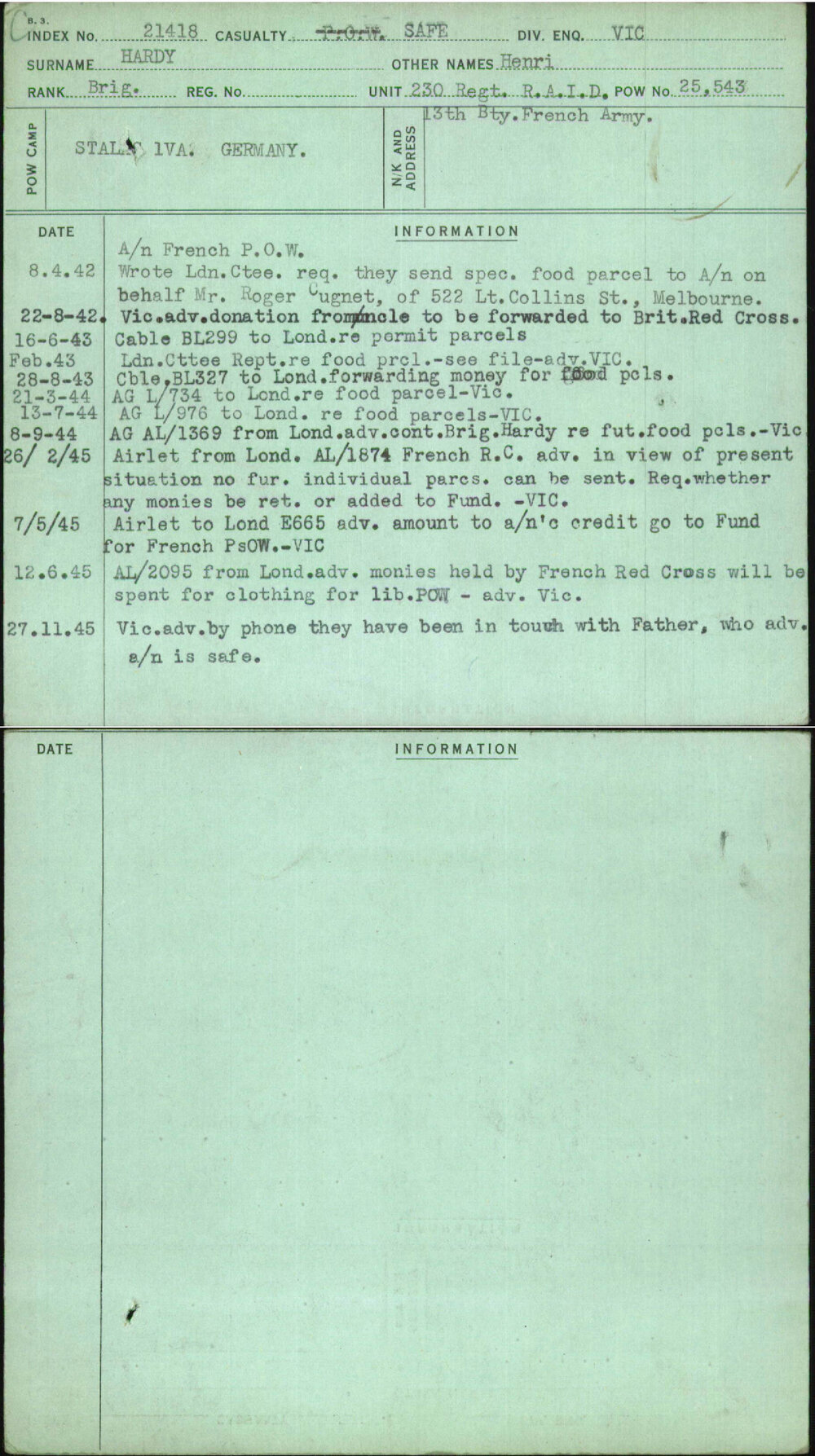 Hardy, Henri, [No Service Number]