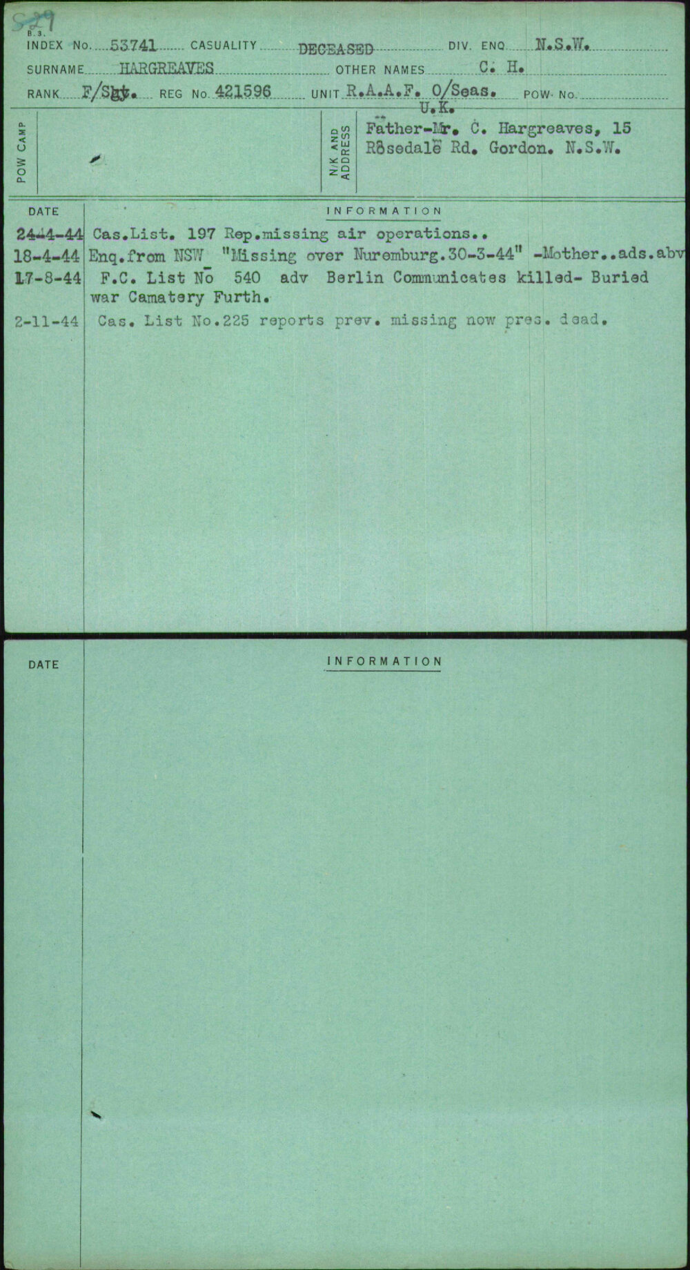 Hargreaves, C H, 421596