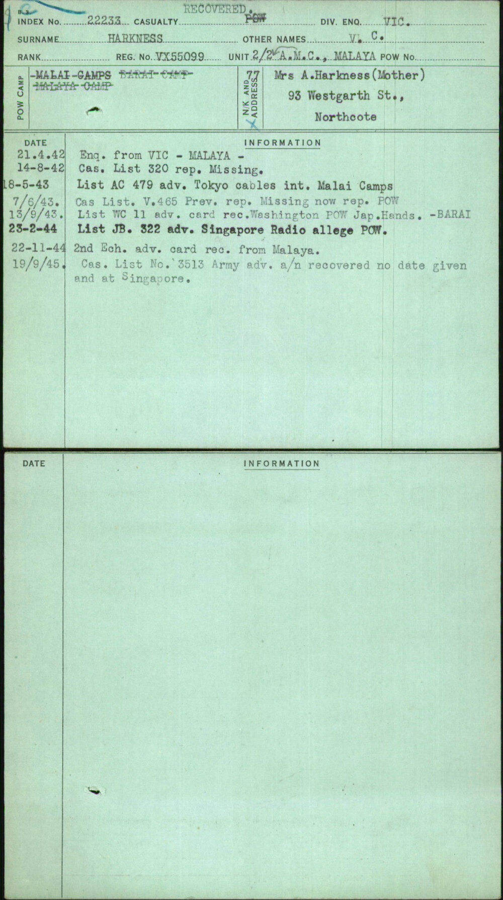 Harkness, V C, VX55099