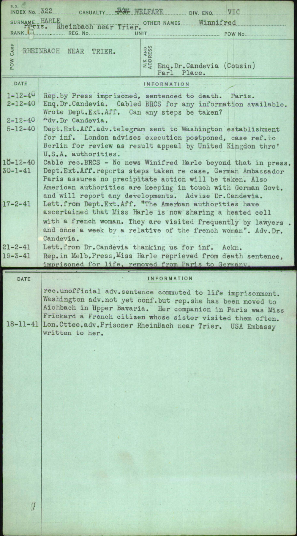 Harle, Winnifred, [No Service Number]