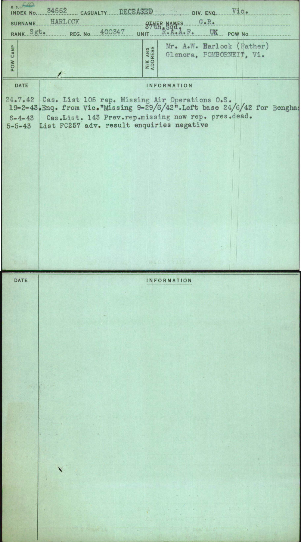 Harlock, G R, 400347