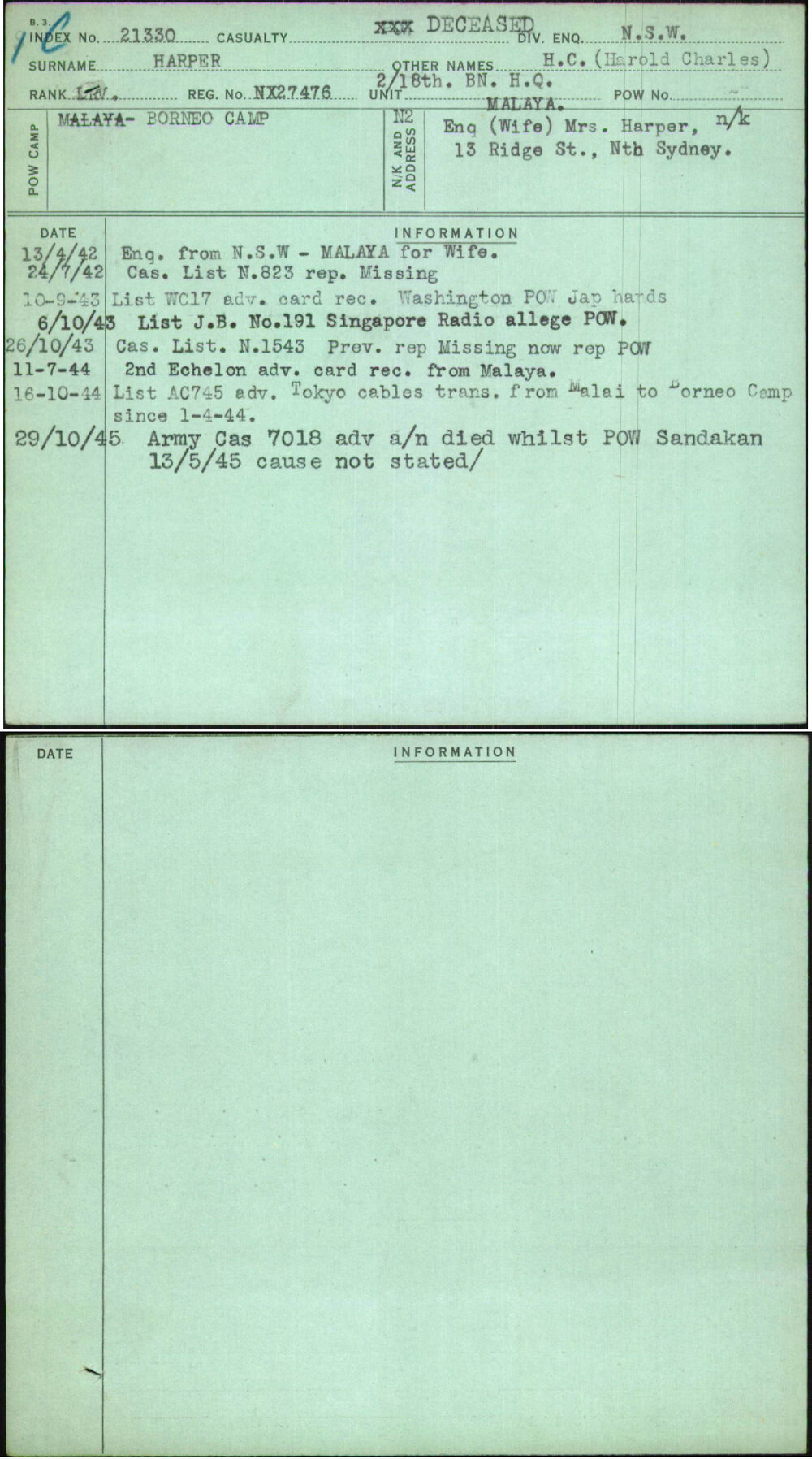 Harper, H C (Harold Charles), NX27476