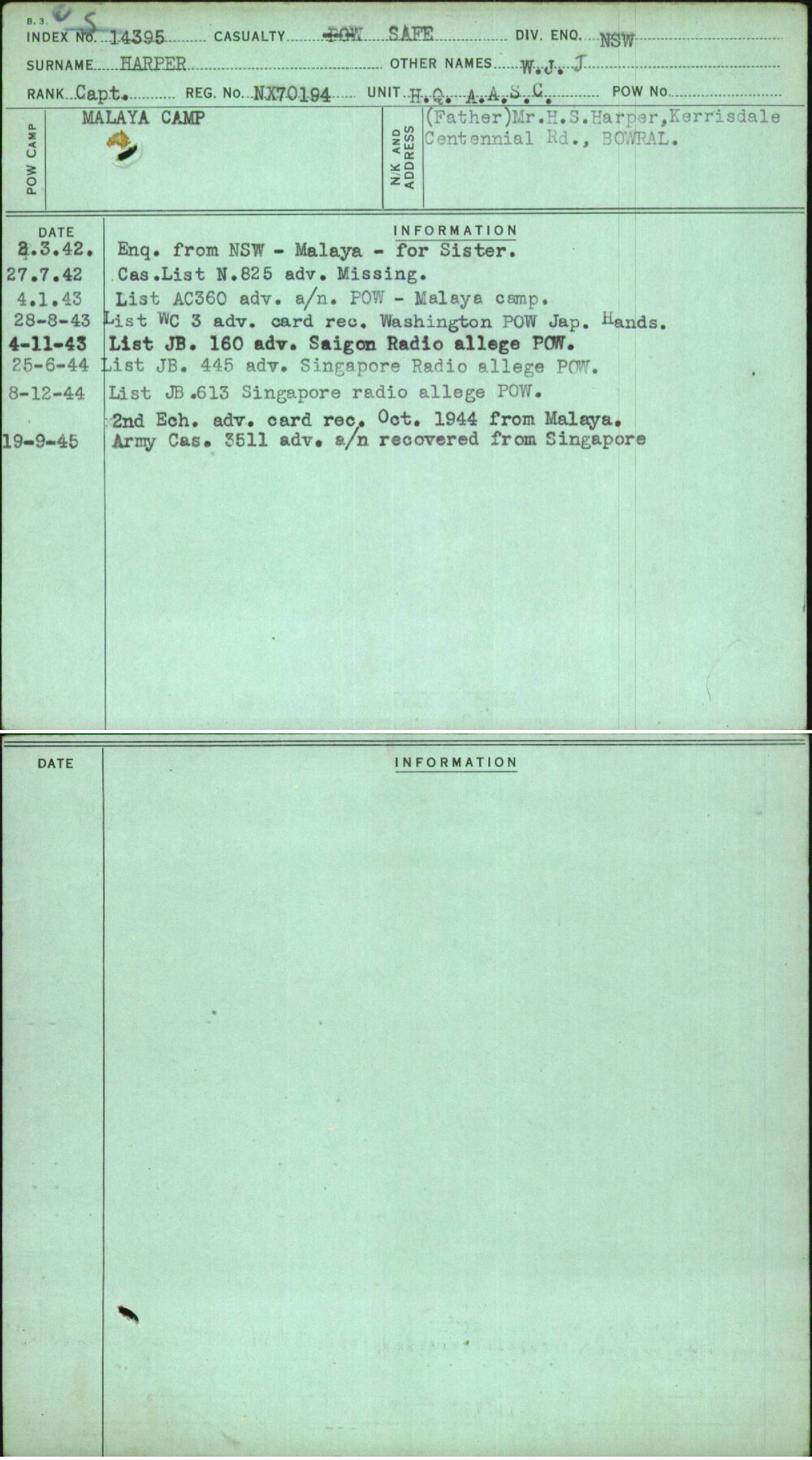 Harper, W J J, NX70194
