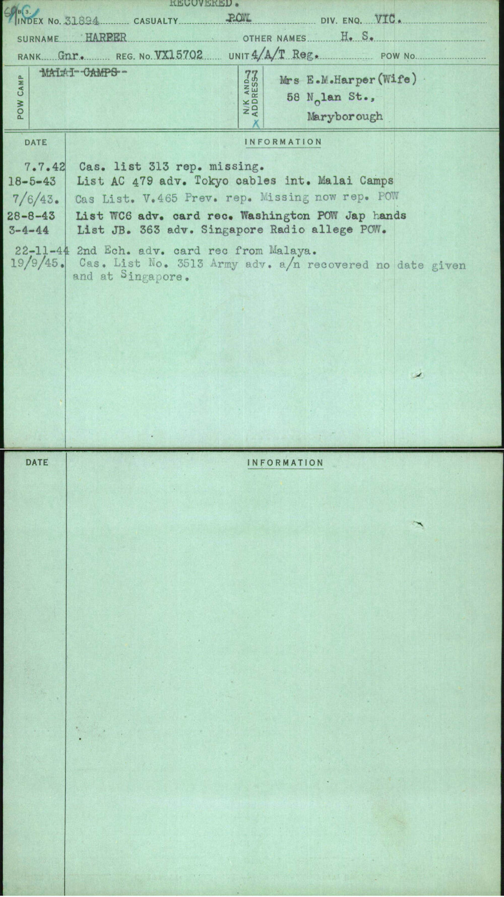 Harper, H S, VX15702