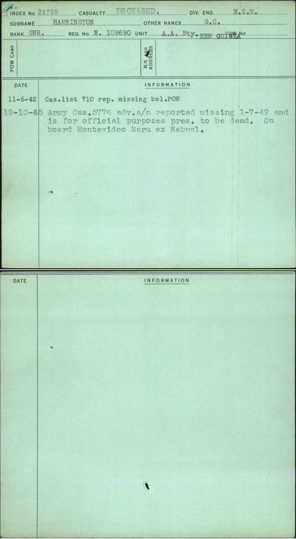 Harrington, G C, N109690
