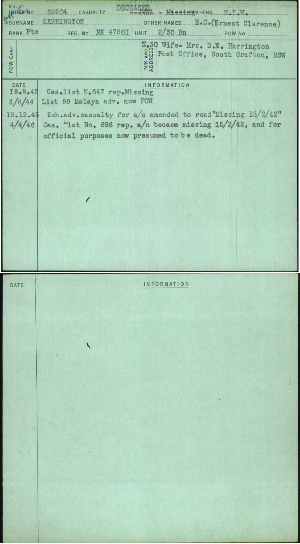 Harrington, E C (Ernest Clarence), NX47801
