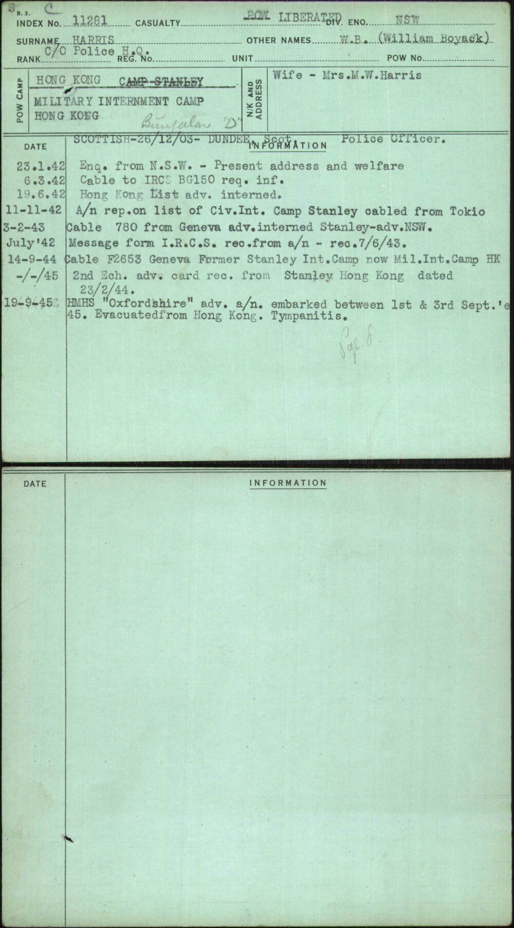 Harris, W B (William Boyack), [No Service Number]